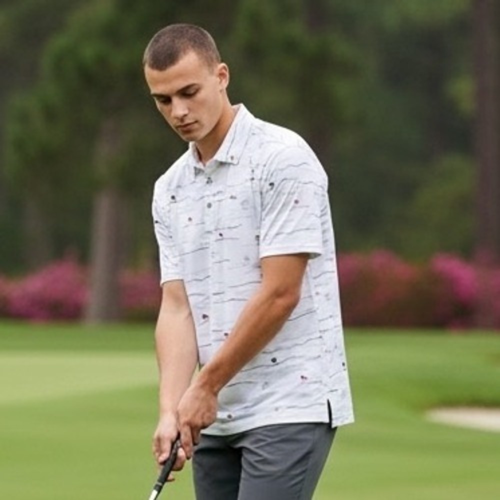 Travis Mathew Mens White Palm Tree American Flag Golf Polo Shirt Size M
